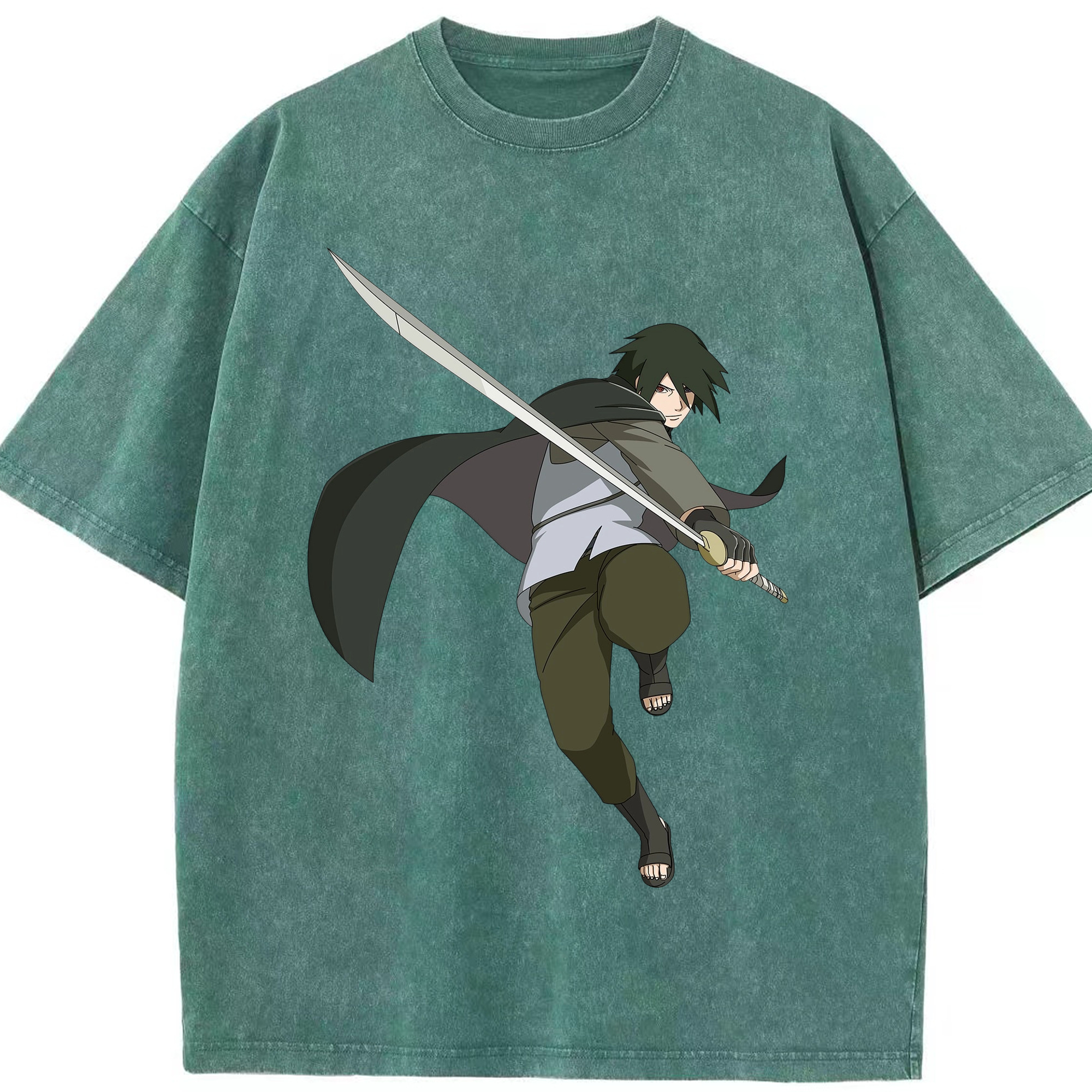 （画像用） NARUTO -ナルト- うちは サスケ Uchiha Sasuke 綿100% ヴィンテージ風 半袖Tシャツ（フロントプリント）